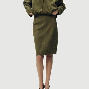 NWT Faux Suede Pencil Skirt Mid Khaki Army Green Size Size L
